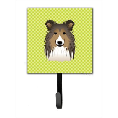 Carolines Treasures Checkerboard Lime Green Sheltie Leash or Key Holder- 4.25 W x 7 H In. BB1304SH4